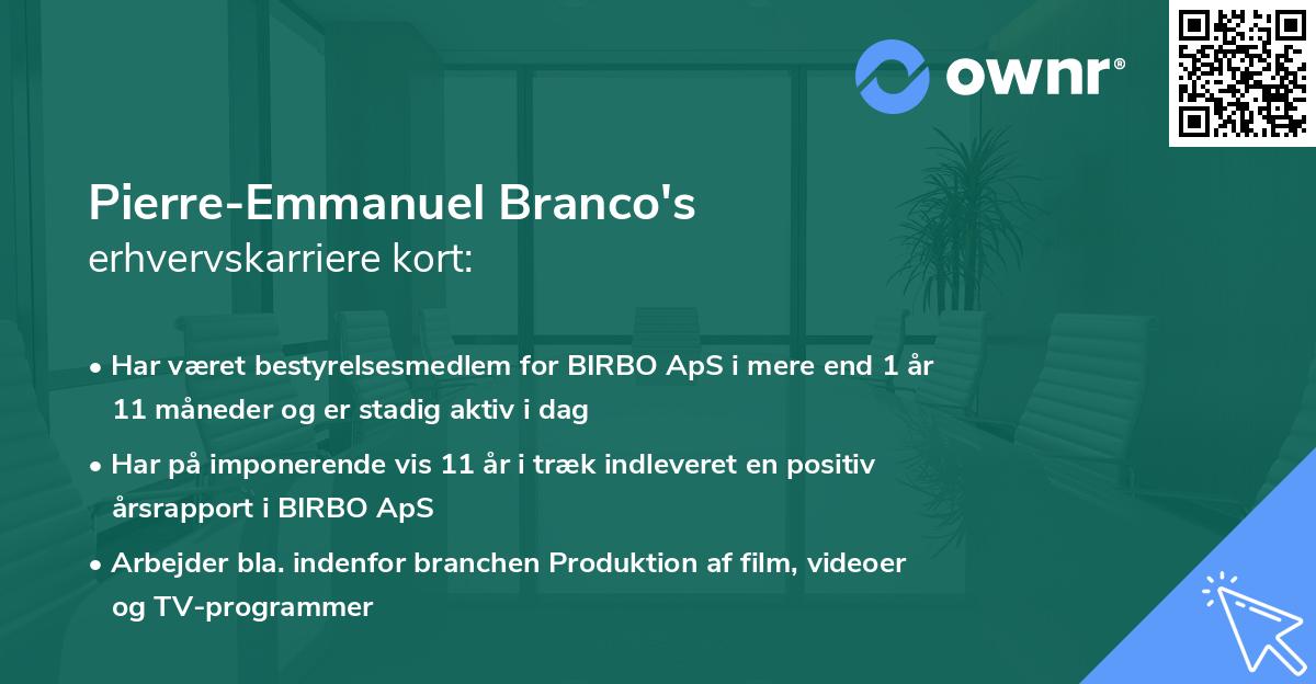 Pierre-Emmanuel Branco's erhvervskarriere kort