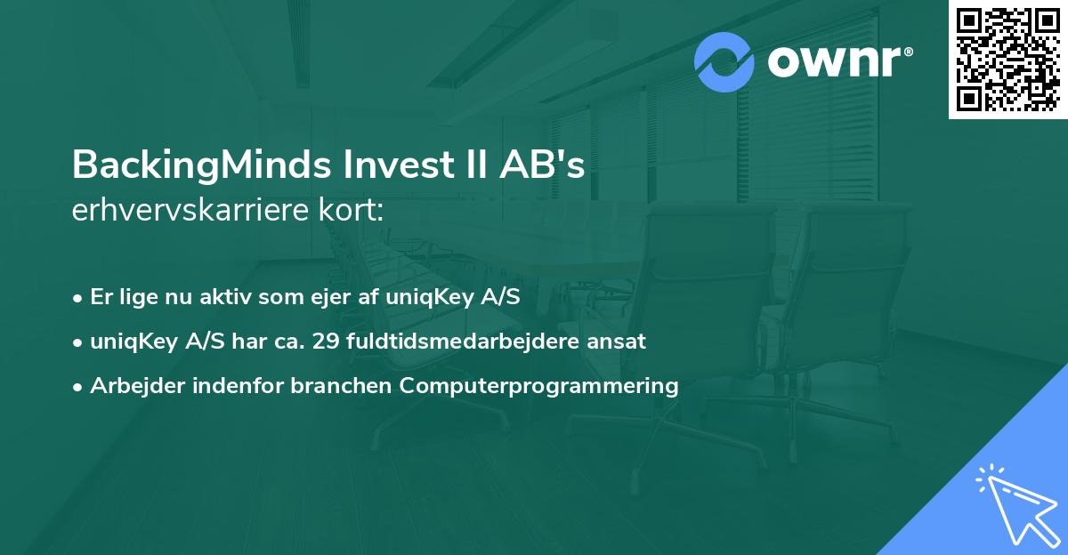 BackingMinds Invest II AB's erhvervskarriere kort