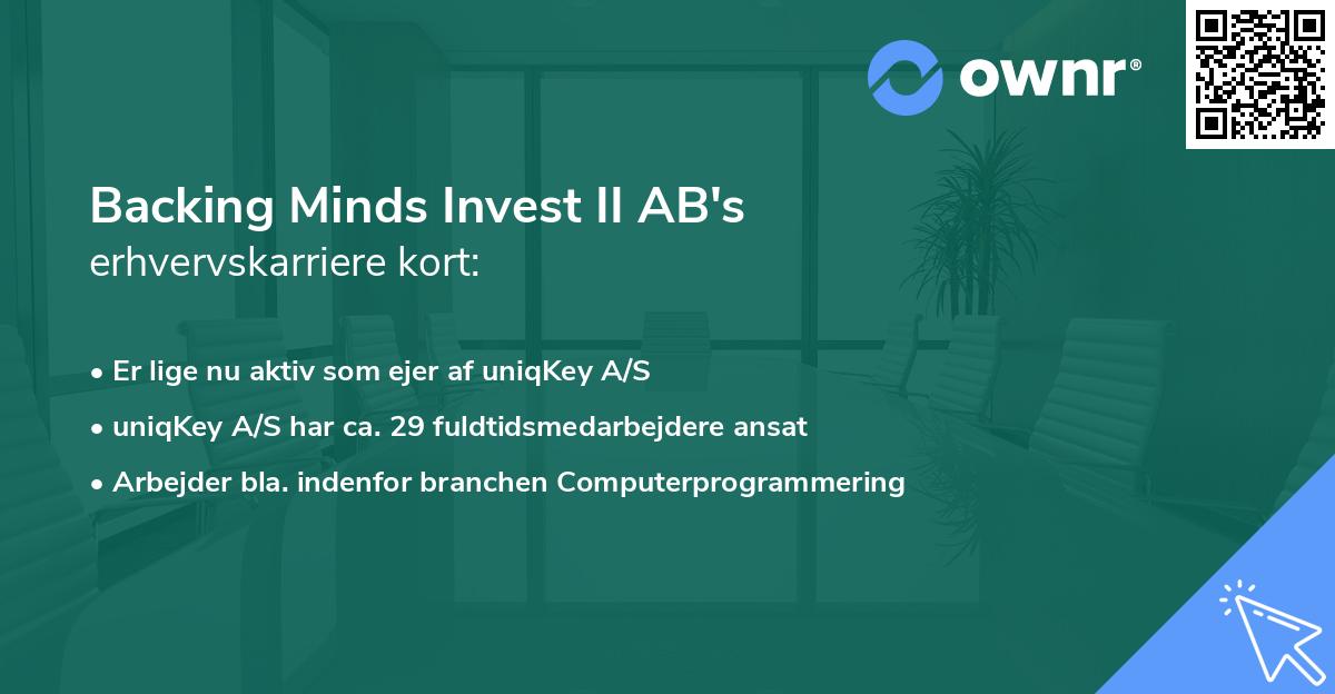 Backing Minds Invest II AB's erhvervskarriere kort