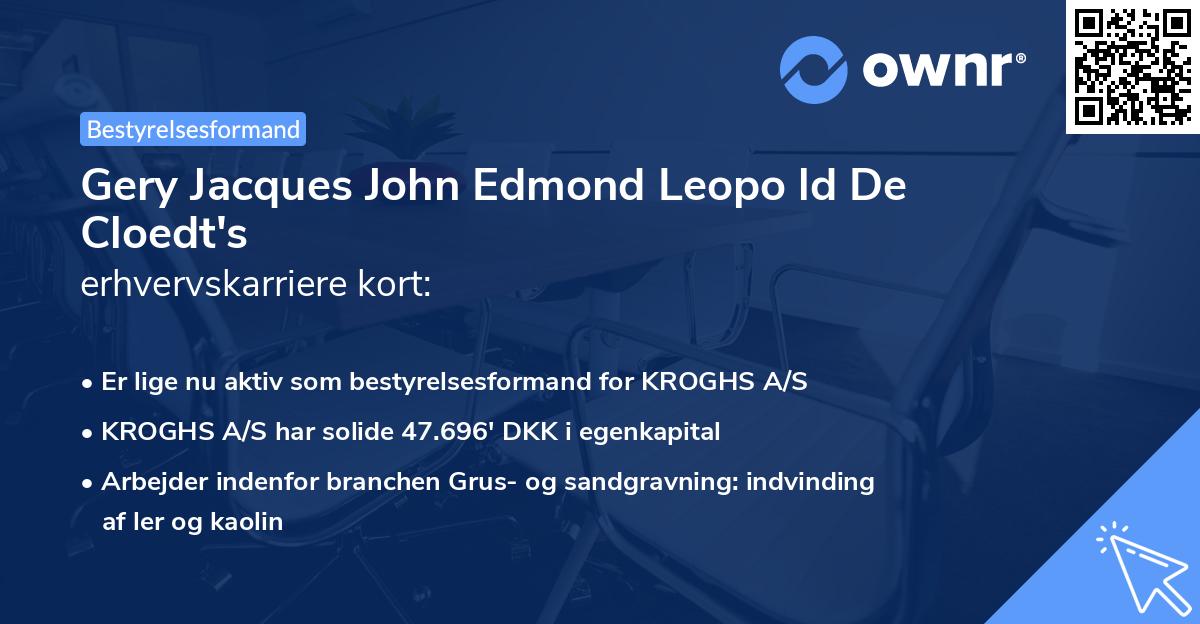 Gery Jacques John Edmond Leopo ld De Cloedt's erhvervskarriere kort