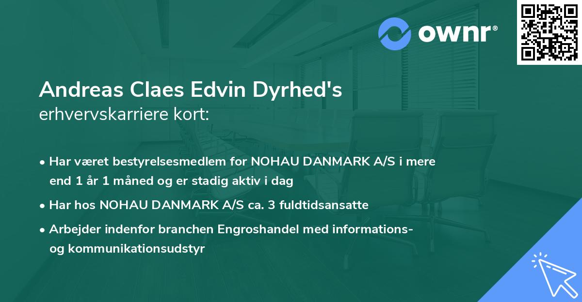 Andreas Claes Edvin Dyrhed's erhvervskarriere kort