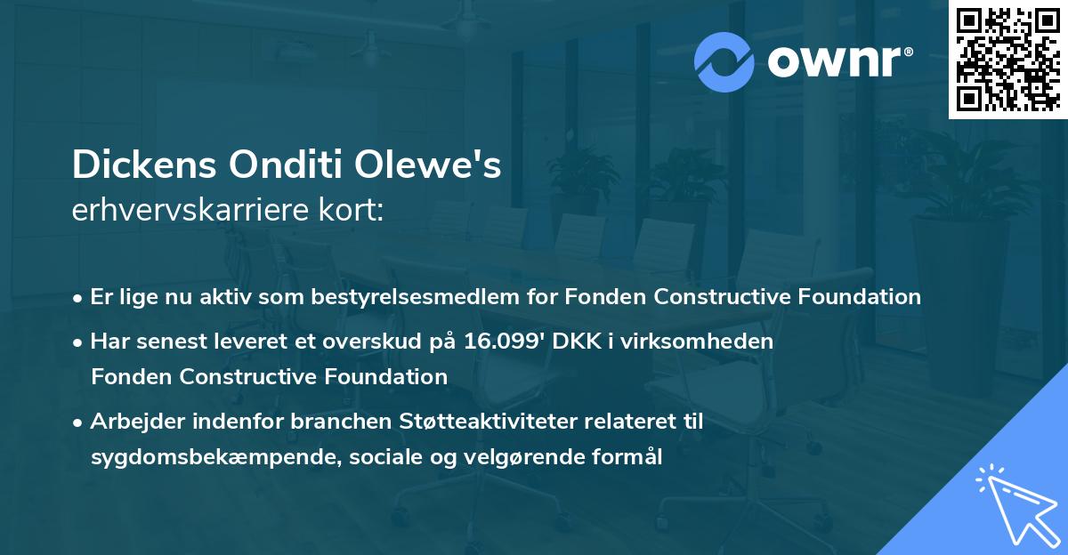 Dickens Onditi Olewe's erhvervskarriere kort