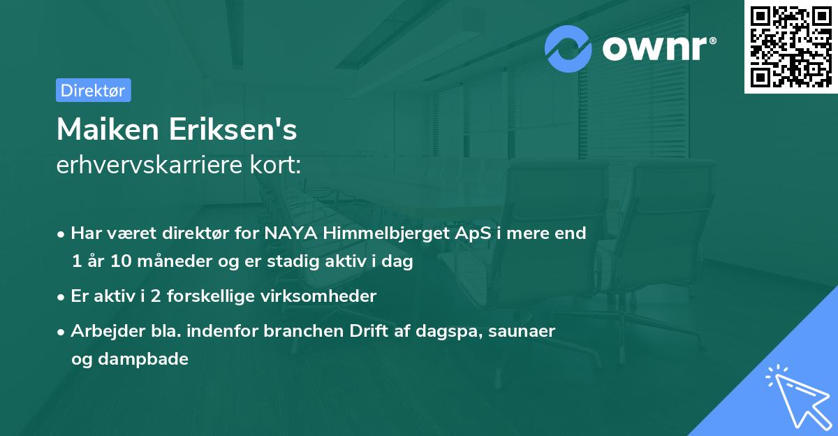 Maiken Eriksen's erhvervskarriere kort