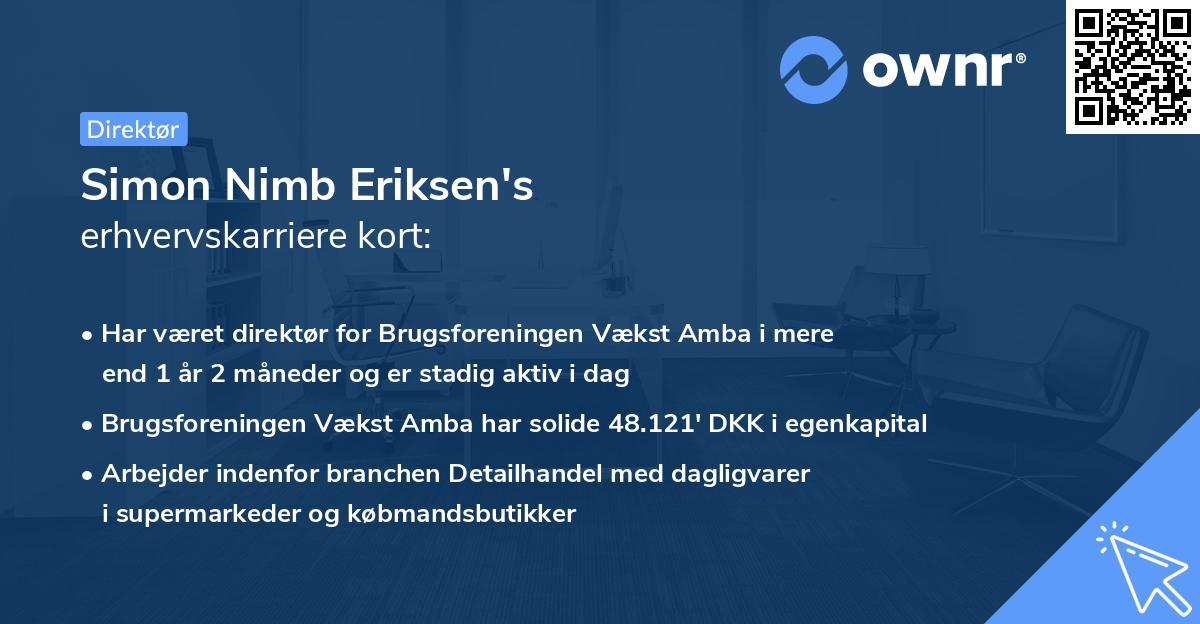 Simon Nimb Eriksen's erhvervskarriere kort