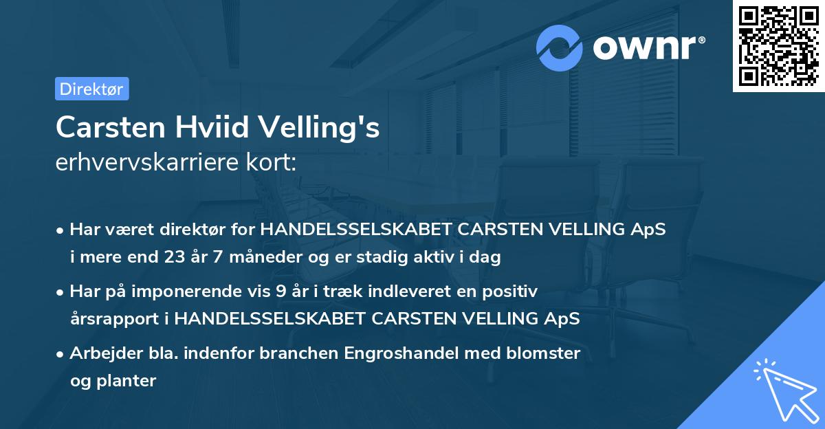 Carsten Hviid Velling's erhvervskarriere kort