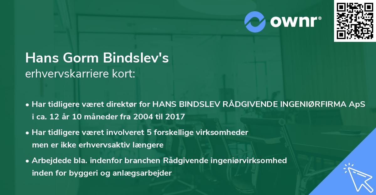 Hans Gorm Bindslev's erhvervskarriere kort
