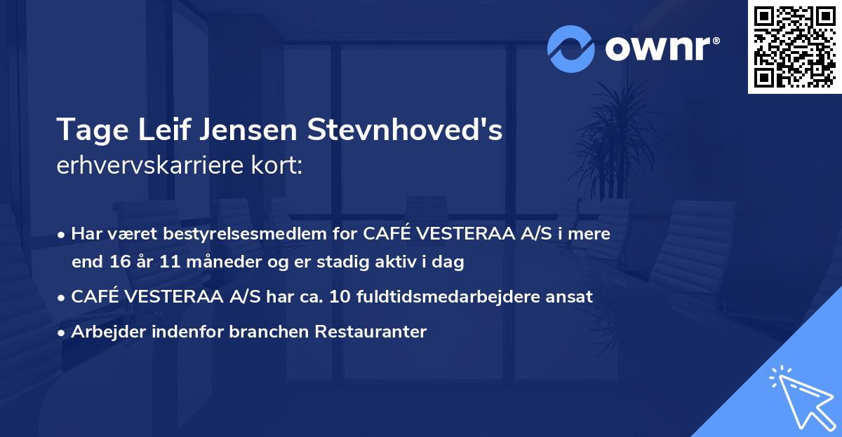 Tage Leif Jensen Stevnhoved's erhvervskarriere kort