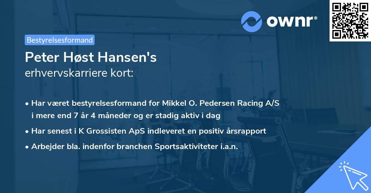 Peter Høst Hansen's erhvervskarriere kort
