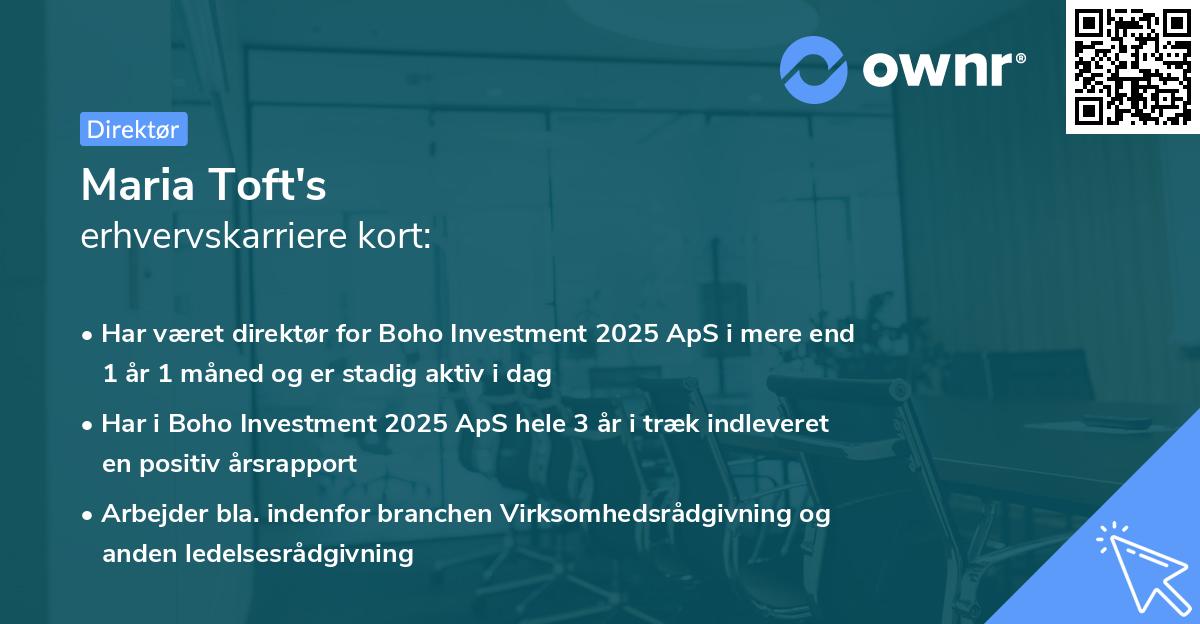 Maria Toft's erhvervskarriere kort