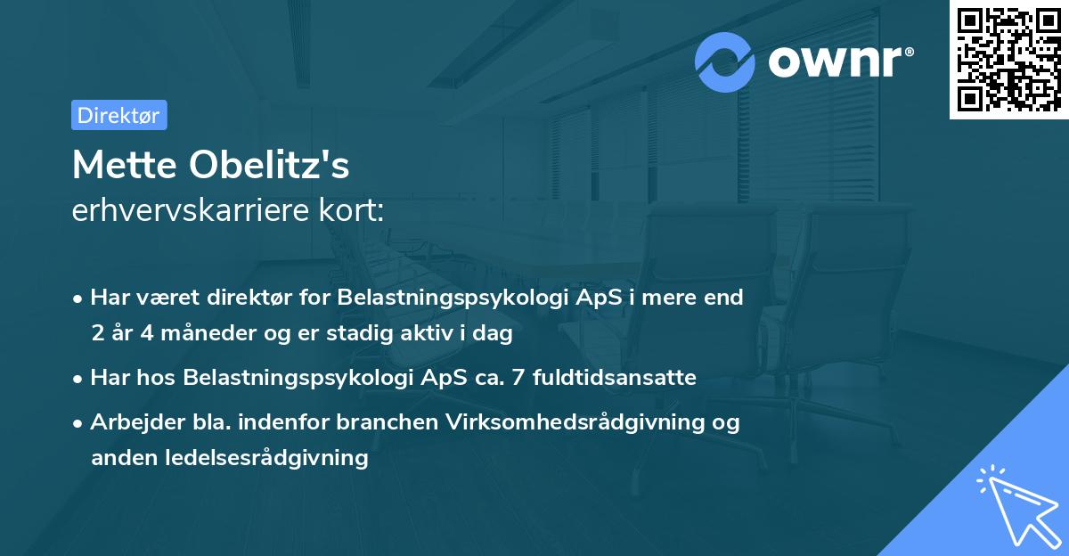 Mette Obelitz's erhvervskarriere kort