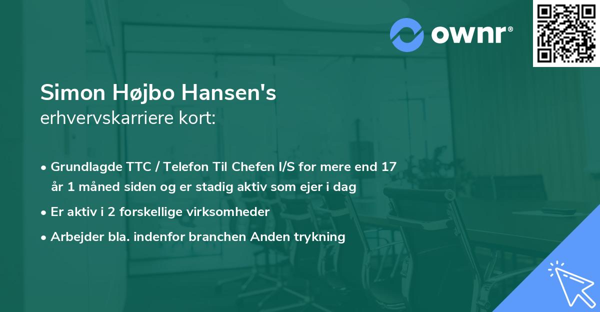 Simon Højbo Hansen's erhvervskarriere kort