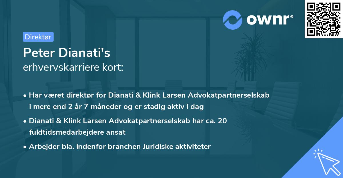 Peter Dianati's erhvervskarriere kort