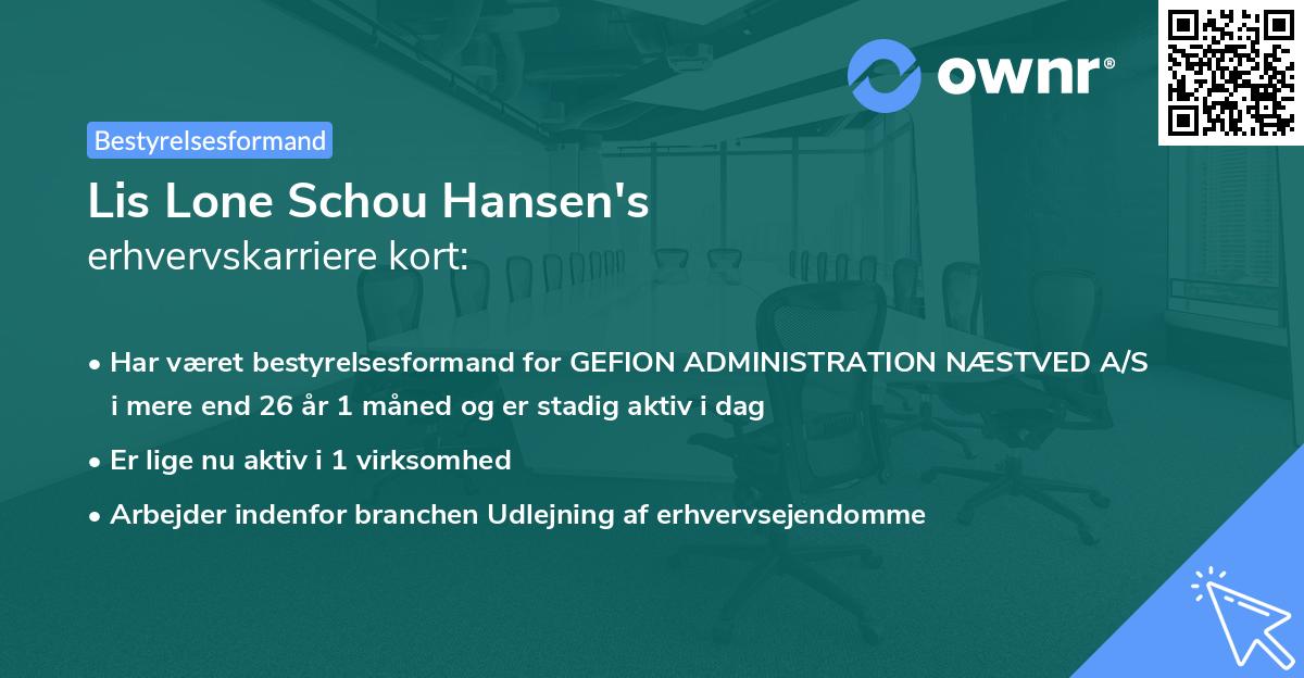 Lis Lone Schou Hansen's erhvervskarriere kort