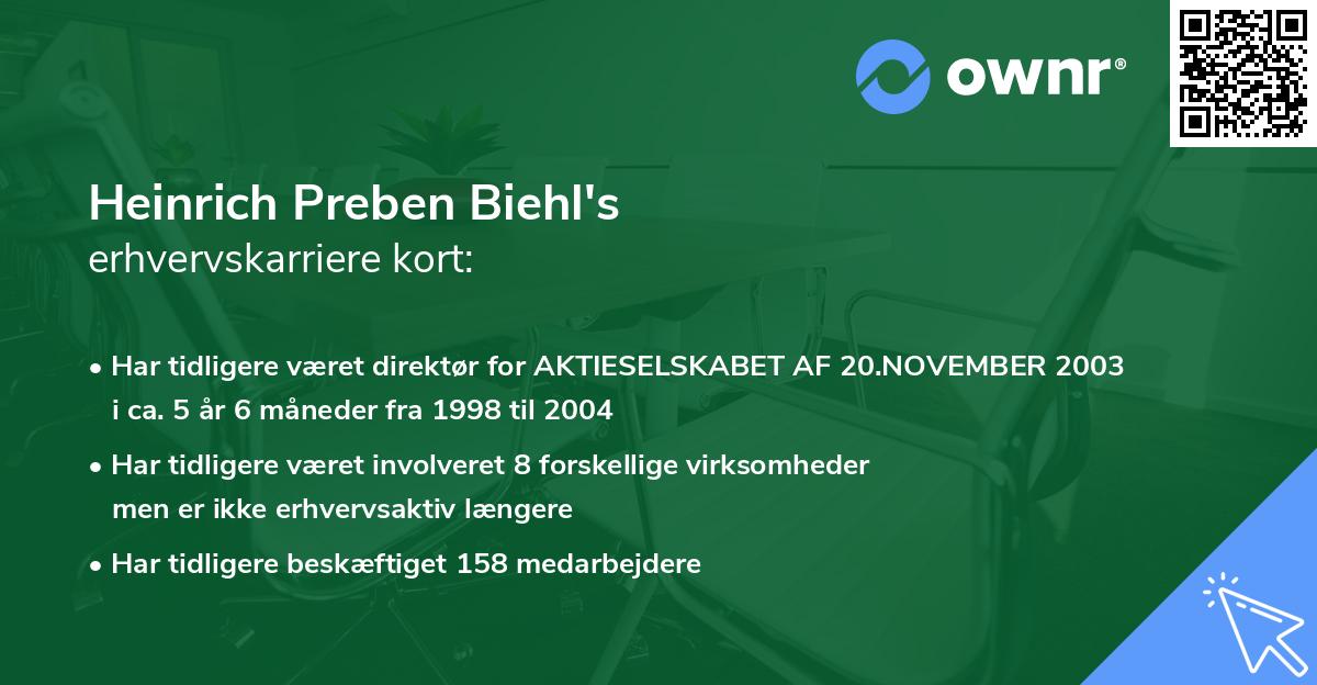 Heinrich Preben Biehl's erhvervskarriere kort
