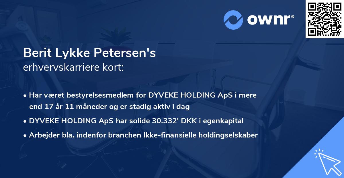 Berit Lykke Petersen's erhvervskarriere kort