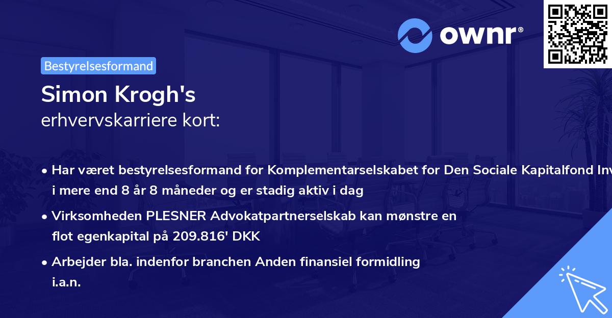 Simon Krogh's erhvervskarriere kort