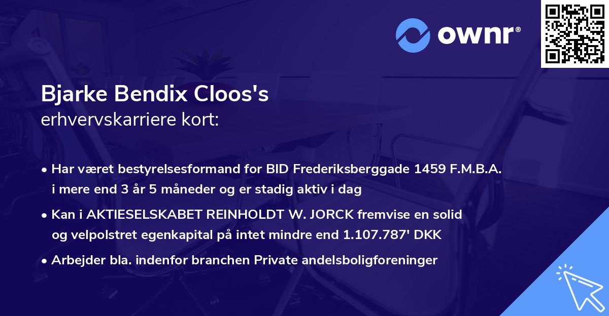 Bjarke Bendix Cloos's erhvervskarriere kort