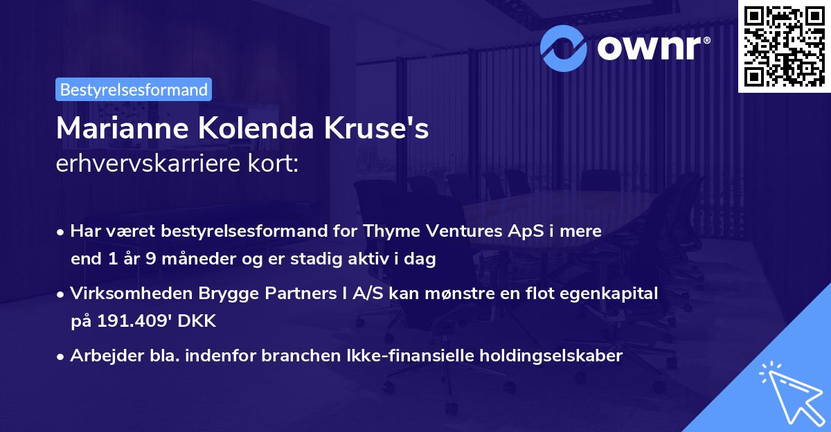 Marianne Kolenda Kruse's erhvervskarriere kort