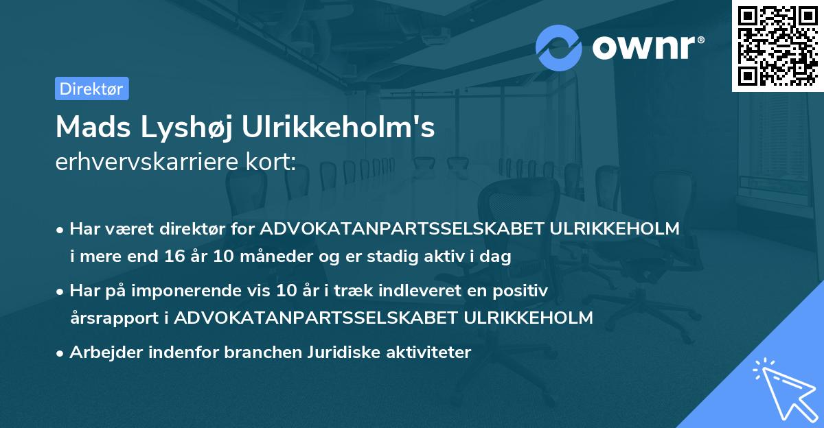 Mads Lyshøj Ulrikkeholm's erhvervskarriere kort