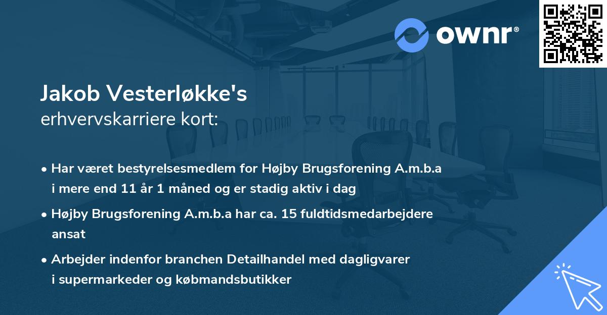 Jakob Vesterløkke's erhvervskarriere kort