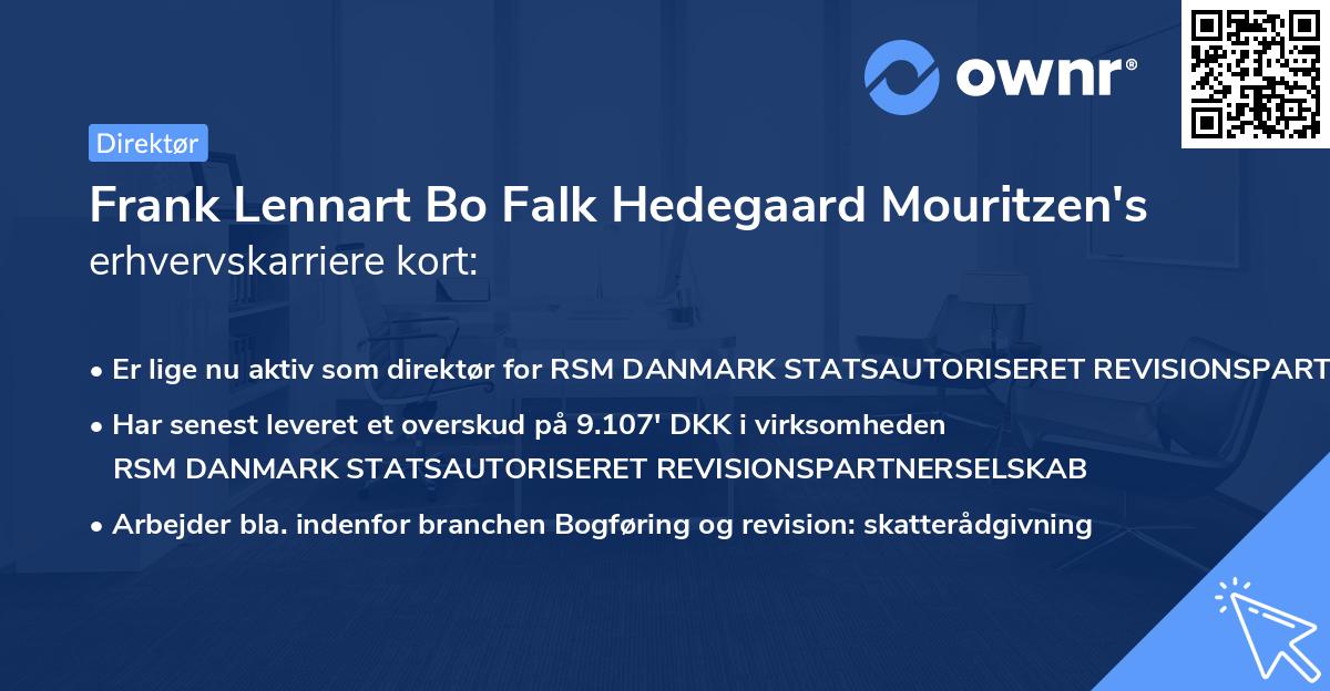 Frank Lennart Bo Falk Hedegaard Mouritzen's erhvervskarriere kort