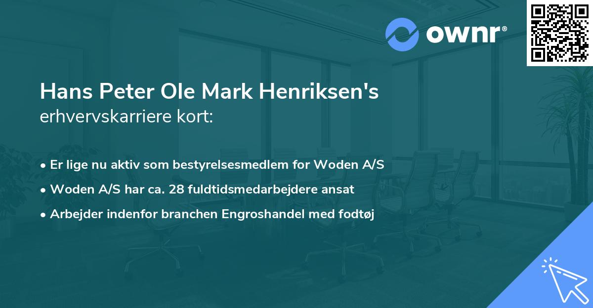 Hans Peter Ole Mark Henriksen's erhvervskarriere kort