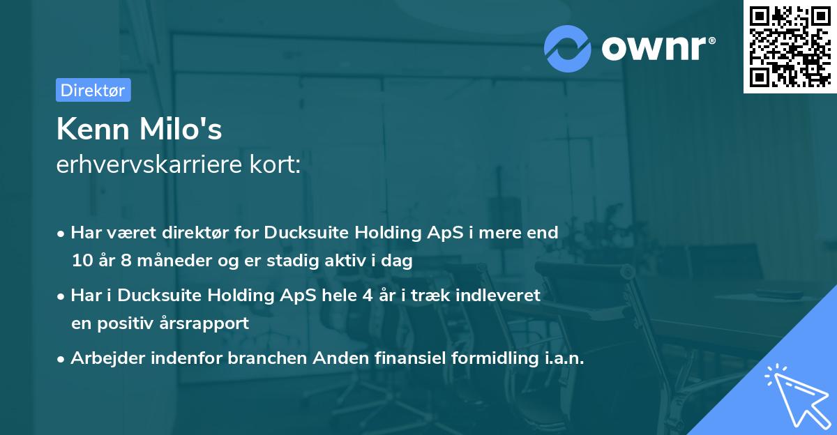 Kenn Milo's erhvervskarriere kort
