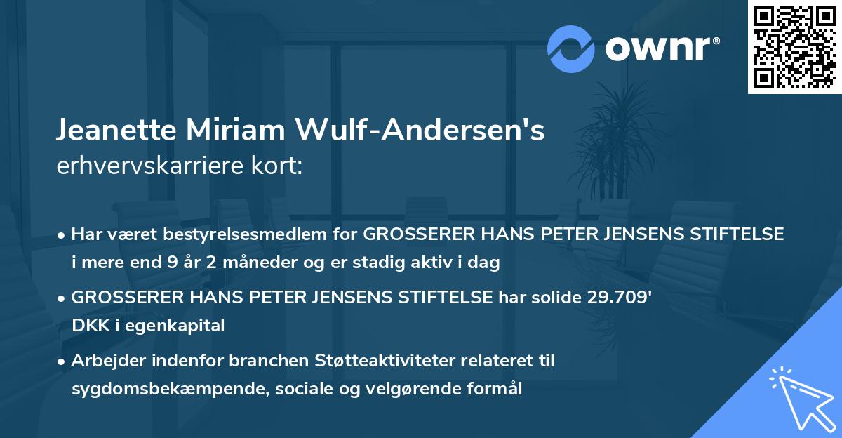 Jeanette Miriam Wulf-Andersen's erhvervskarriere kort