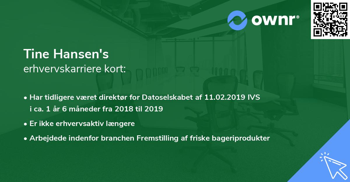 Tine Hansen's erhvervskarriere kort