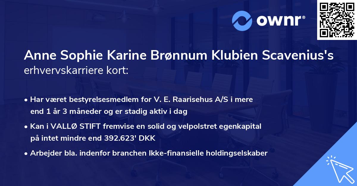Anne Sophie Karine Brønnum Klubien Scavenius's erhvervskarriere kort