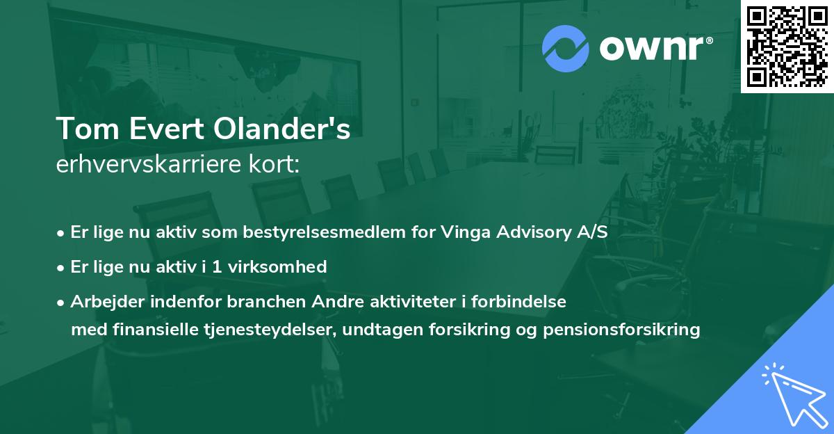 Tom Evert Olander's erhvervskarriere kort