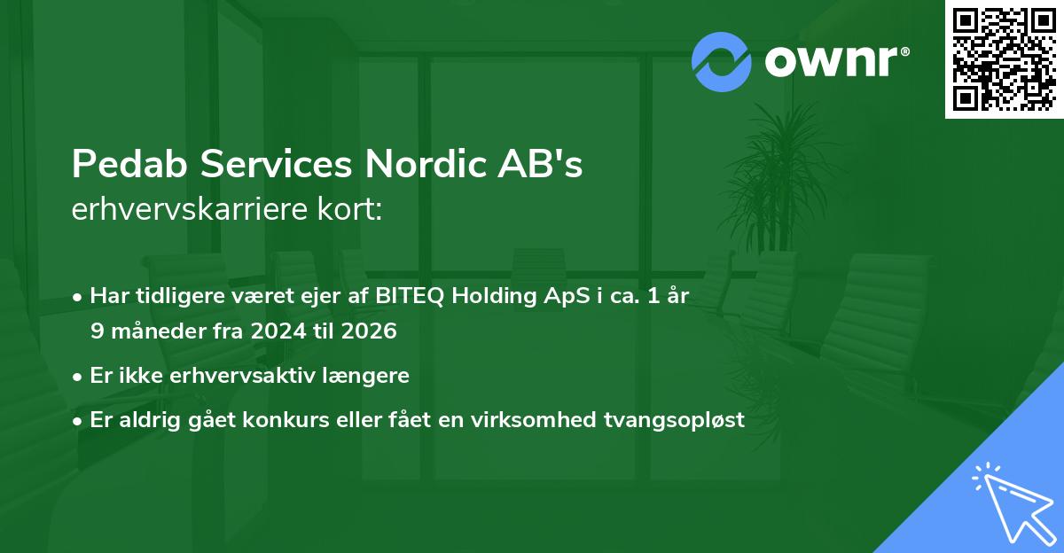 Pedab Services Nordic AB's erhvervskarriere kort