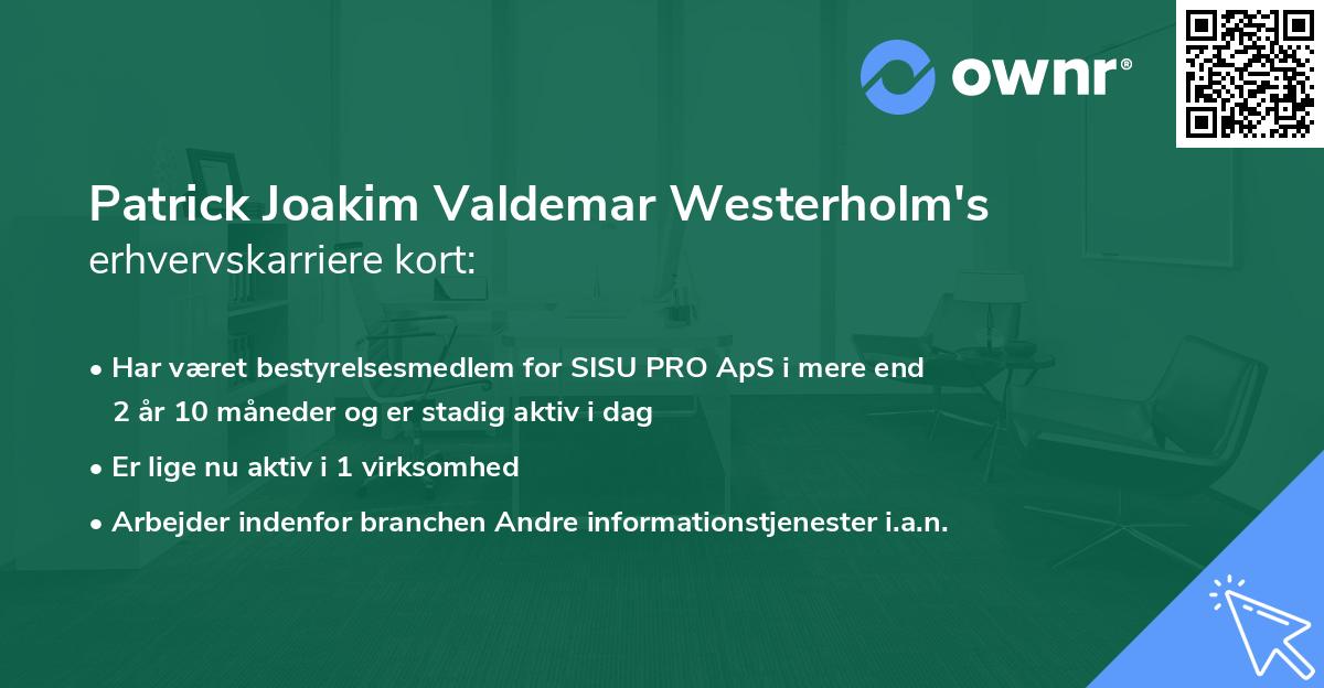 Patrick Joakim Valdemar Westerholm's erhvervskarriere kort