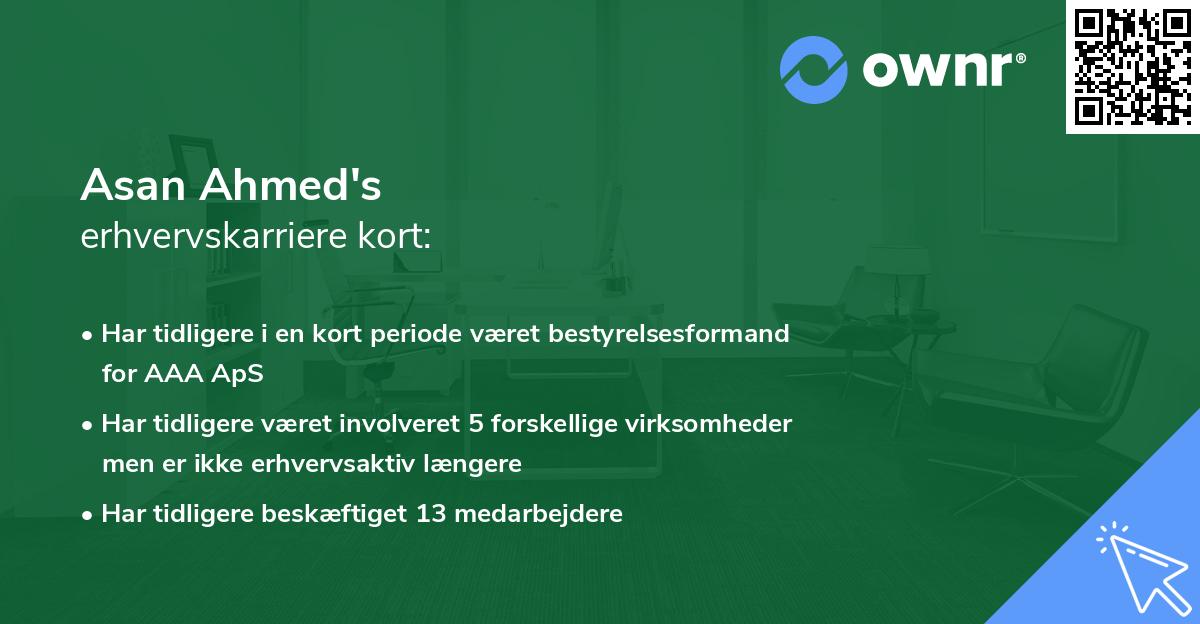 Asan Ahmed's erhvervskarriere kort