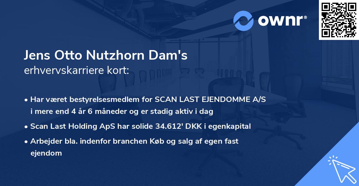 Jens Otto Nutzhorn Dam's erhvervskarriere kort