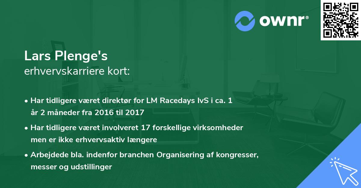 Lars Plenge's erhvervskarriere kort