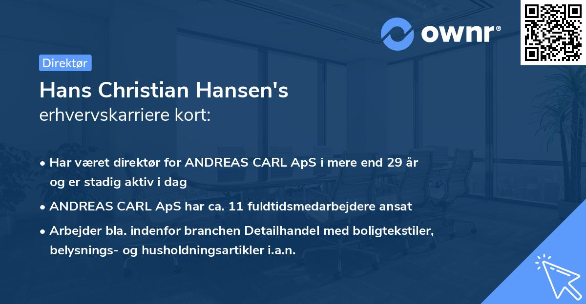 Hans Christian Hansen's erhvervskarriere kort
