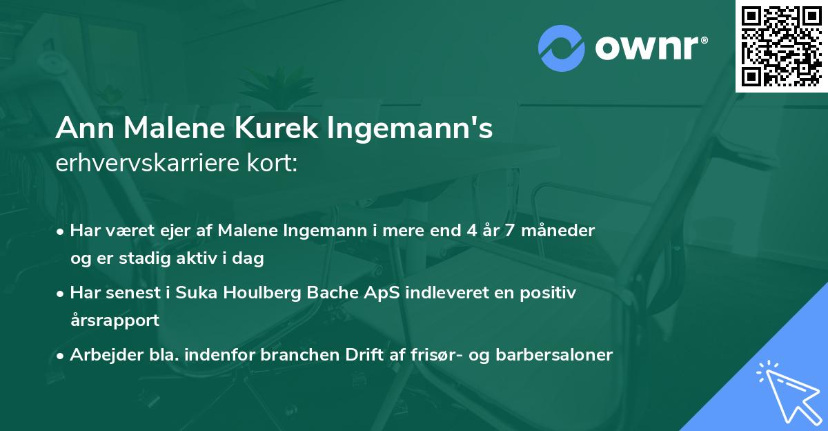 Ann Malene Kurek Ingemann's erhvervskarriere kort