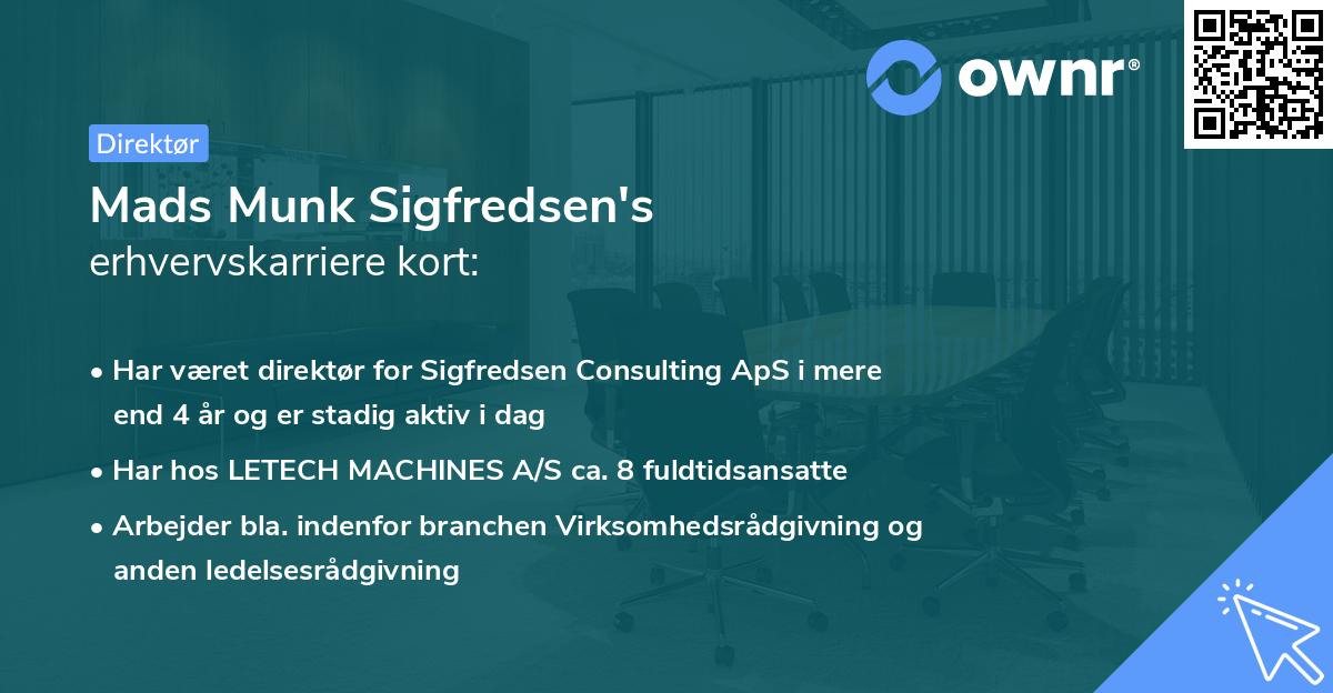 Mads Munk Sigfredsen's erhvervskarriere kort