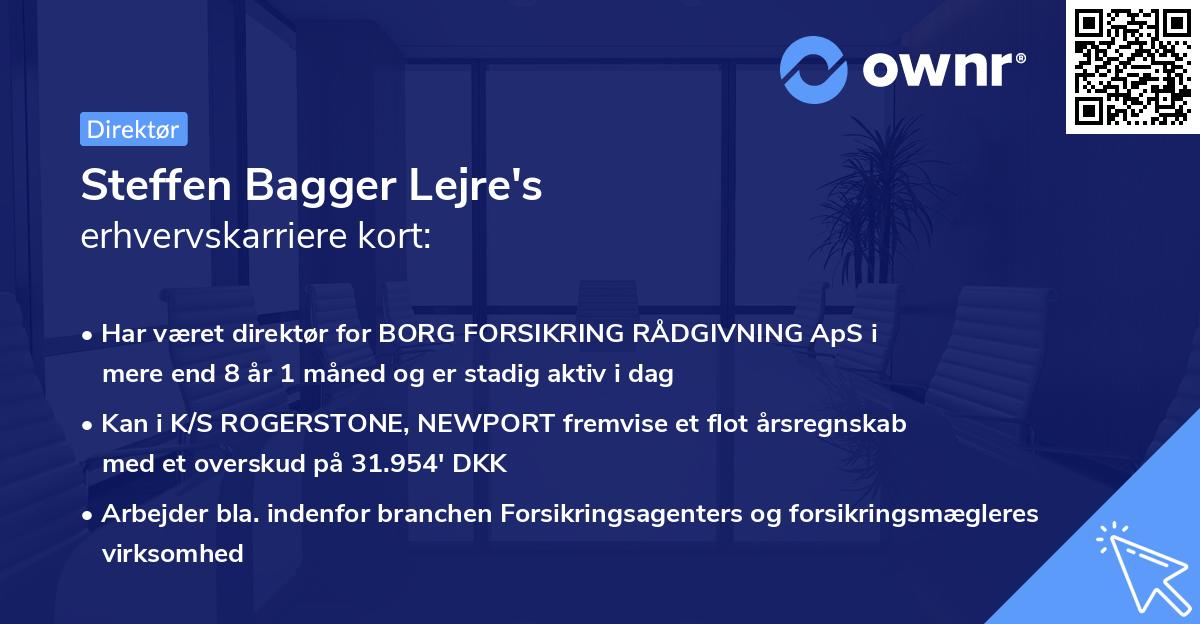 Steffen Bagger Lejre's erhvervskarriere kort