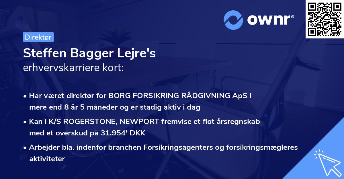 Steffen Bagger Lejre's erhvervskarriere kort