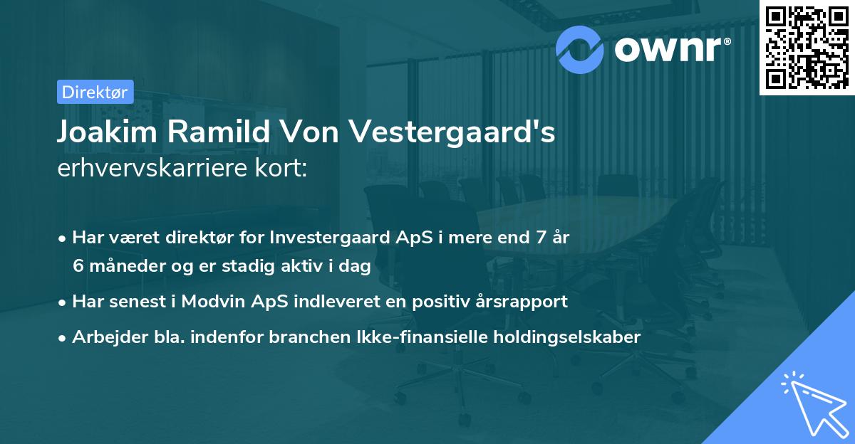 Joakim Ramild Von Vestergaard's erhvervskarriere kort