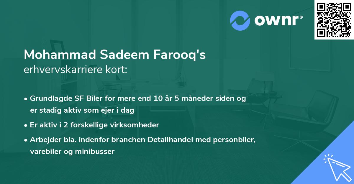 Mohammad Sadeem Farooq's erhvervskarriere kort