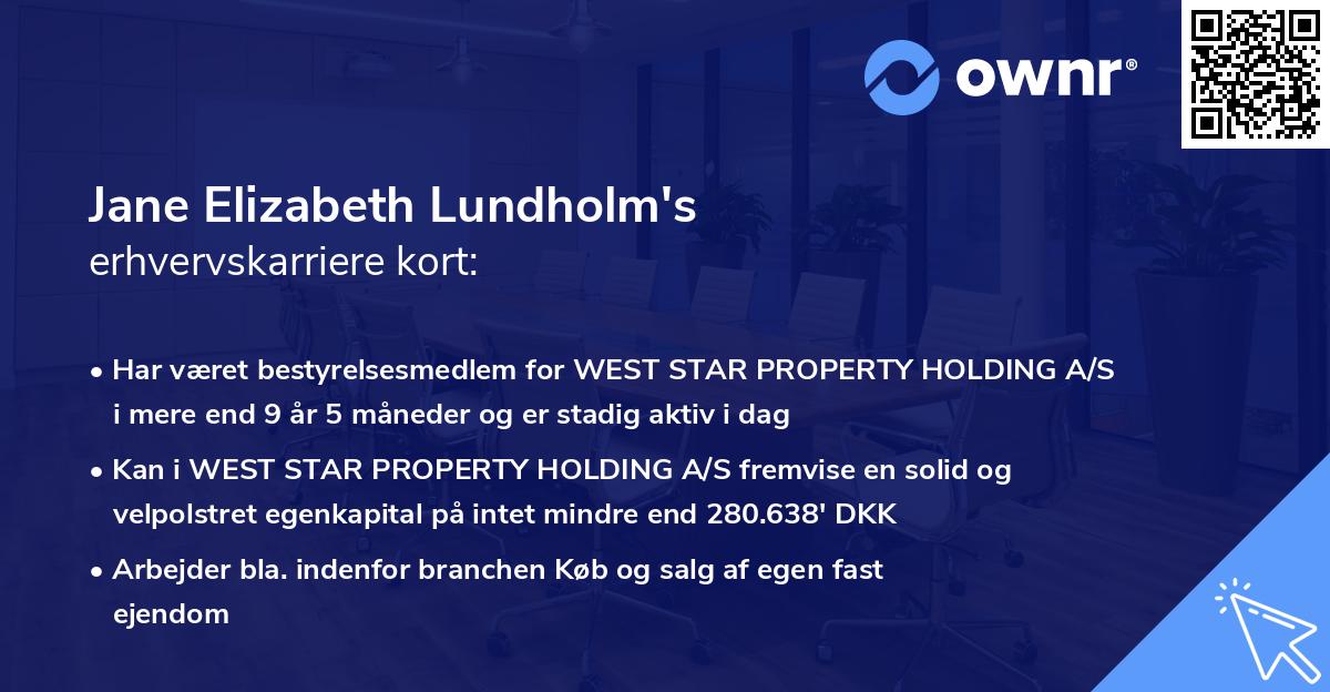 Jane Elizabeth Lundholm's erhvervskarriere kort