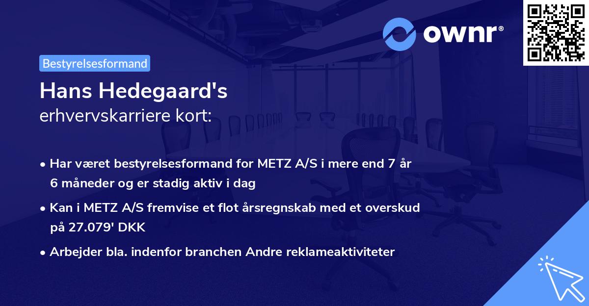 Hans Hedegaard's erhvervskarriere kort