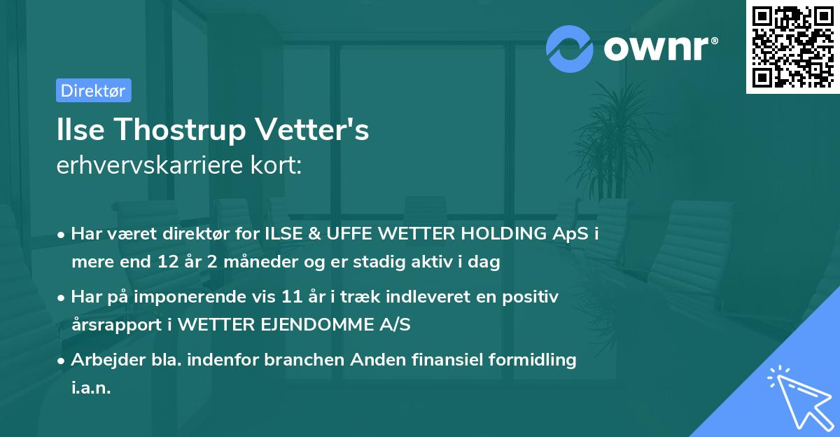 Ilse Thostrup Vetter's erhvervskarriere kort