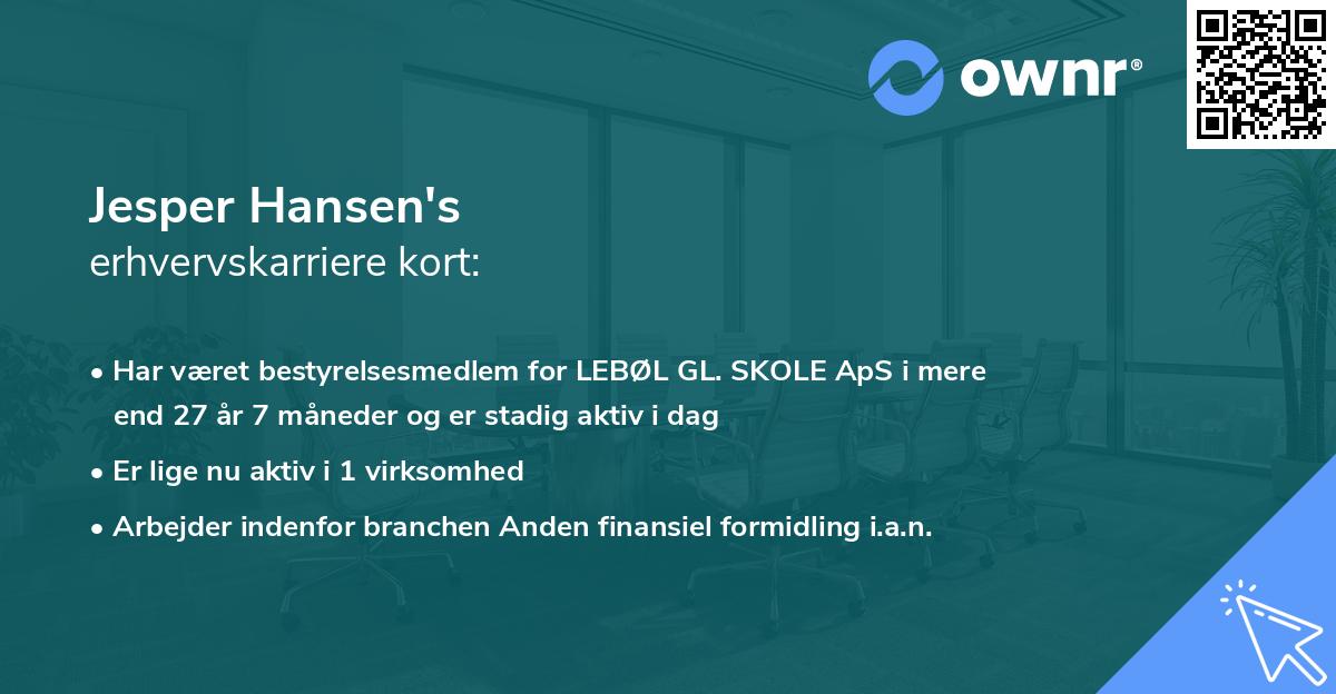 Jesper Hansen's erhvervskarriere kort