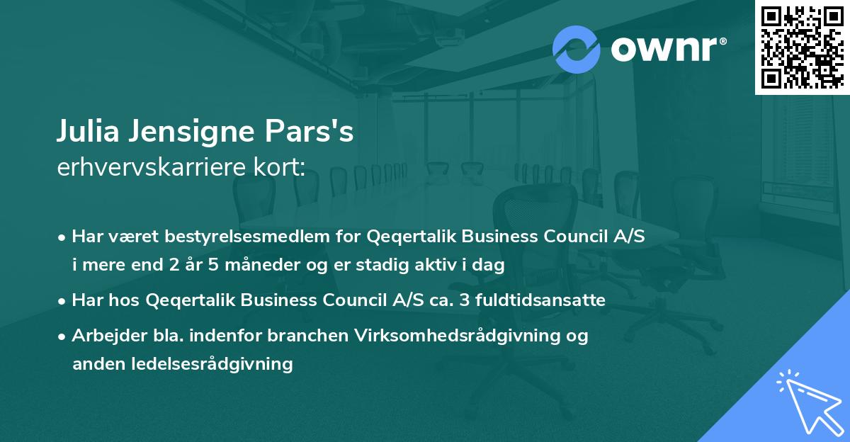 Julia Jensigne Pars's erhvervskarriere kort
