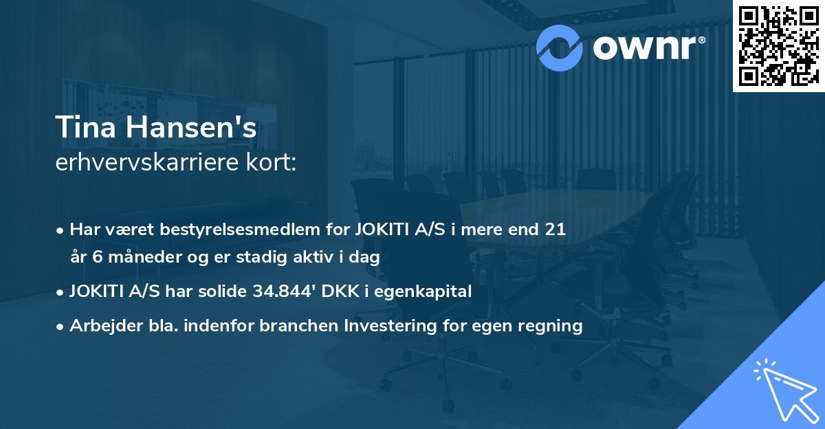 Tina Hansen's erhvervskarriere kort