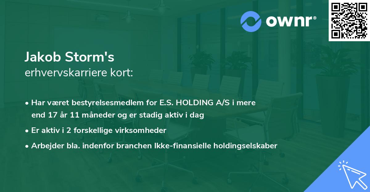 Jakob Storm's erhvervskarriere kort
